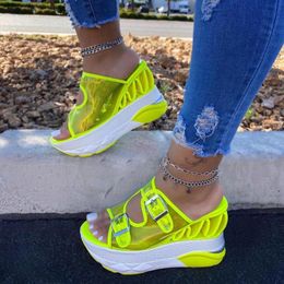 2020 women New Summer PVC wedge sandal slippers jelly shoes woman Transparent buckle ladies super high heel large size sandals