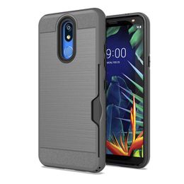 Card Holder Brushed Metal Texture Heavy Duty Shockproof Silicon Rubber Dual Layer Case for LG Q7/G7/Stylo4/K10 2018/Phoenix 4/Arist2/3/LV99