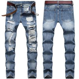 3 Styles Mens Jeans Knee Hole Slim Fit Straight Ancient Style New All Season Button Zipped Euroean Wind Biker Pants Street