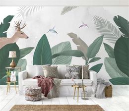 Wallpaper With Leaves Tropical Plant Fresh Leaves Auspicious Deer Decorative Background Wall Beautiful Wall paper