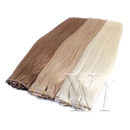 VMAE European PU Wefts Seamless Clip In 120g Blonde Double Drawn Natural Colour Brown Straight Cuticle Aligned Virgin Human Hair Extensions