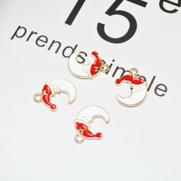 Wholesale-20*15mm Crescent Moon With Christmas Hat Metal Charms DIY Party Oil Drop Charms Bracelet DIY Handmade