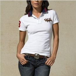 Free shipping!Summer Fashion 2020 wholesale New Brand big Horse Solid Striped 100% cotton Short Sleeve women's Slim Polo shirt.Drop shipping