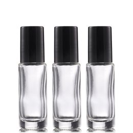 Thick Glass Roll On Bottles 5ml Clear Essential Oil Make Up Skin Care Container with Black Lid and Stainless Steel Roller