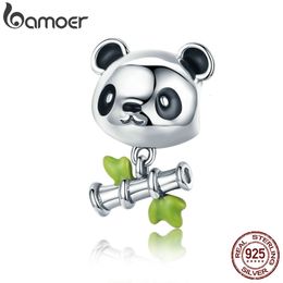 -BAMOER real 100% 925 precioso bambú Panda encanto de los animales aptas niñas encanto de la pulsera DIY joyería regalo de las muchachas SCC325 CJ191116