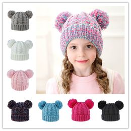 Children's winter wool hat headband twist braided cute double balls girl hair ball knit hats Headbands free ship 3pcs