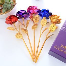 24k Gold Foil Plated Rose Flower Multi Colours Artificial Flowers For Lover Valentine Day Craft Lovely Gift lin4966