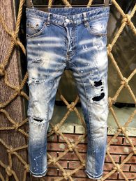 Wholesale- NEW ARRIVAL Mid-waistline Pants Mens Jeans Waist Ribbon Splicing Mens Designer Pants European And American Ripped Jeans