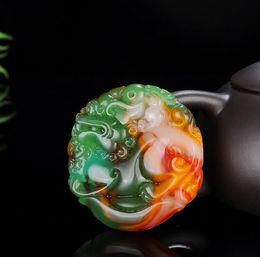 Natural Xinjiang Hetian jade chicken blood stone dragon pendant gold silk jade dragon pendant outer Mongolia jade pendant gift for men and w