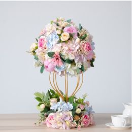 Luxury customization wedding dining table flower ball Road cited flowers Window decoration with gold iron stand flowers set 2pcs