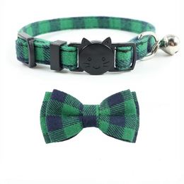 Cat Collar Breakaway with Bell and Bow Tie, Plaid Design Adjustable Safety Kitty Kitten Collars(6.8-10.8 inches)