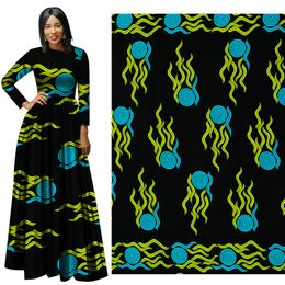 Fashion African Wax Print Fabric soft cotton Fabric black & blue &yellow Fabric Ankara African Batik for dress