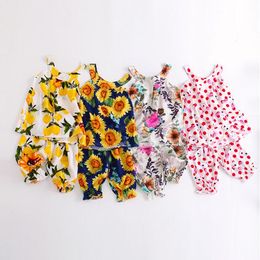 Kids Clothes Girls Clothing Sets Kids Summer Beach Outfits Baby Lemon Floral Tops Pants Suits Child Flower Fashion Sundress Shorts C4058