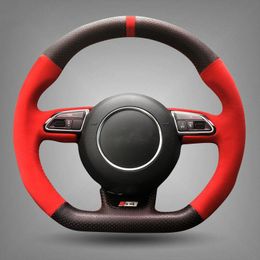 Black Leather Red Suede Car Steering Wheel Cover for Audi RS4 RS5 S5 2012-2016