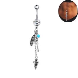 Sexy Wasit Tassel Leaf Belly Dance Crystal Body Jewellery Stainless Steel Rhinestone Navel & Bell Button Piercing Dangle Rings for Women