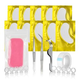 Eyelash Extension Set Tweezers Forehead Under Eye Pad Eyelash Holder Ring Tape Beauty Disposal Reusable Supply Kit