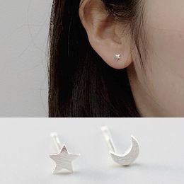 925 Sterling Silver Earring Women Fine Jewellery Cute Tiny Asymmetric Moon Star Stud Earrings For Daughter Girls Gift YME111