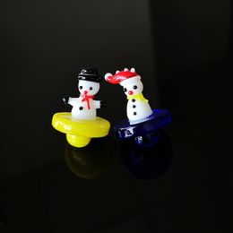 Cartoon Mini Small Christmas Snowman Glass Carb Cap Smoking Accessories Colourful High Quality Cute Caps Dab Tool For Quartz Banger