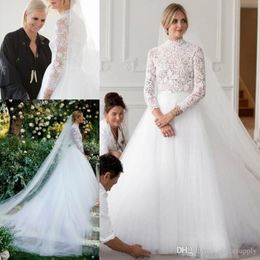 Boho Lace Stunning A Line Wedding Dresses High Neck Long Sleeve Tulle Skirt Split Sides Country Style Plus Size Bride Gowns Vestidos