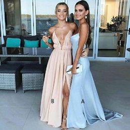 Blush Chiffon Deep V-neck Prom Party Dresses 2019 Sexy Style Draped Special Occasion Dress For Youth Evening Elegant Formal Dress Cheap Long
