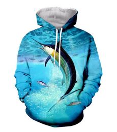 Mens Designer Hoodies for Women Men Couples Sweatshirt Lovers 3d Blue sword fish Hoodies Coats Hooded Pullovers Tees Clothing R157