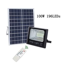 Lampione stradale solare Luci di inondazione alimentate 60W 100W IP67 Illuminazione da parete con telecomando Illuminazione di sicurezza per cortile Grondaia Garage