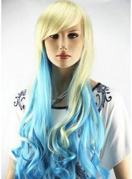 FREE SHIPPING+ + Fashion Lolita Blue And Yellow Wig Long Weave Curly Hair Women Cosplay Full Wigs