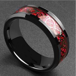 6-13 Domineering Man Ring Red Green Carbon Fiber Black Dragon Inlay Comfort Fit Stainless steel Rings for Men Wedding Band Ring