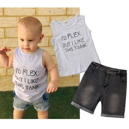 Kids Designer Clothes Boys Letter T Shirts Denim Shorts 2pcs Sets Sleeveless Children Outfits Summer Kids Clothing Free Shipping DHW3156