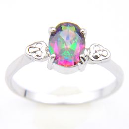Luckyshine Men Women Lovers Ring Oval Rainbow Natural Mystic Topaz Gems Ring 925 Sterling Silver Rings USA popular Rings