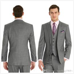 Classic Style Two Buttons Light Grey Groom Tuxedos Notch Lapel Groomsmen Best Man Blazer Mens Wedding Suits (Jacket+Pants+Vest+Tie) H:693