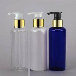 50pcs 150ml round screw gold pump lotion bottles,150g empty lotion cream pump PET bottle for shampoo body cream personal care