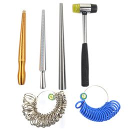 Freeshipping Jewellery Tools 6Pcs/Set Ring Enlarger Stick Mandrel Handle Hammers Ring Sizer Finger Measuring Stick