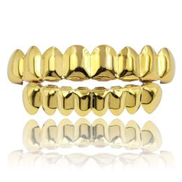 Classic Smooth Gold Silver Rose Gold Plated Teeth Grillz 6 Top & Bottom Faux Dental Tooth Braces Grills Men Lady Hip Hop Rapper Body Jewellery