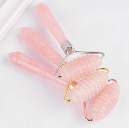 Anti Ageing Rose Gold Noise Free Spiky Jade Face Massage Roller Single Head Rose Quartz Jade Roller