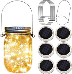 Solar Mason JAR Pokrywa Światła ciągów, LED Fairy Firefly String Lights z pokrywką Słoik Mason, pasuje do zwykłych słoików masonów