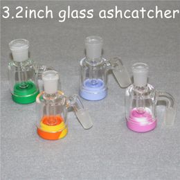 14mm mini ash catcher Australia - Wholesale 3.2inch Smoking Glass Ash Catcher with Detachable 7ml silicone container for mini dab rigs 14mm 18mm reclaim ashcatcher bong