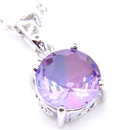 Luckyshine 10 Pair For New Year Gift Round Bi Colored Tourmaline Gemstone 925 Silver Charm Women Necklace Pendant With Chain