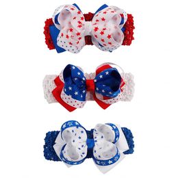 Baby Baby Girls stars Bow Headbands Children American Flag Wide Bowknot Kids Elastic Hairbands Hair Accessories