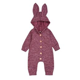 Baby Clothes Girls Boys Romper Long Sleeve Solid Print Ear Hoodie Rompers Kids Jumpsuit Baby Girl Clothes