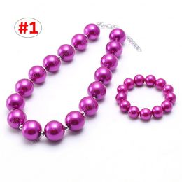 32Colors Girl Necklace bracelet 2pcs Set Candy Colour bubble pearl beads Kids Children Girl birthday Gift