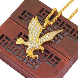 Fashion- Eagle diamonds pendant necklaces for men western golden alloy bird luxury necklace Stainless steel Cuban chain animal Jewellery