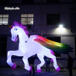 Stage Decorative Lighting Inflatable Flying Unicorn 5m Giant Mythical Animal Mascot Colourful Unicorn With LED Lights For Concert Party Event