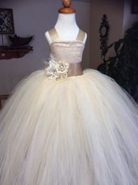 Flower Girls Dresses Bohemian Spaghetti Straps Champagne Lace Appliques Bow Long Birthday Child Girl Pageant Gowns First Communion Dresses