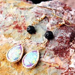 Resin Water Drop Black Lava Stone Earrings DIY Aromatherapy Essential Oil Diffuser Dangle Earings Jewellery Women