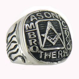 Retro Stainless Steel Hip Hop Punk Men's Masons Masonic signet ring Brotherhood Freemason fraternal association rings Jewelry for men