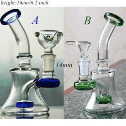 6 Inch Blue And Green Mini Glass Water Bongs Oil Rigs Heady Glass Water Pipes 14 mm Female Joint In Stock