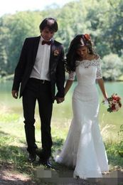 Full Lace Country Wedding Dresses Mermaid Appliqued Short Sleeves 2020 Vintage Off the Shoulder Wedding Gown Plus Size robe de mariée