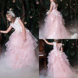 Lovey Holy Lace Princess Flower Girl Dresses 2019 Ball Gown First Communion Dresses For Girls Sleeveless Tulle Toddler Pageant Dresses