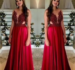 Sexy Red Beach Boho A Line Prom Dresses Sheer Jewel Neck Beaded Sequined Special Occasion Evening Prom Gowns Formal Dress for Women